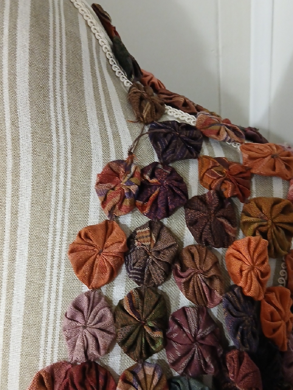 Vintage YoYo Quilt Rosettes Open Cardigan Boho Cottagecore Jacket Sz Med - Picture 5 of 10